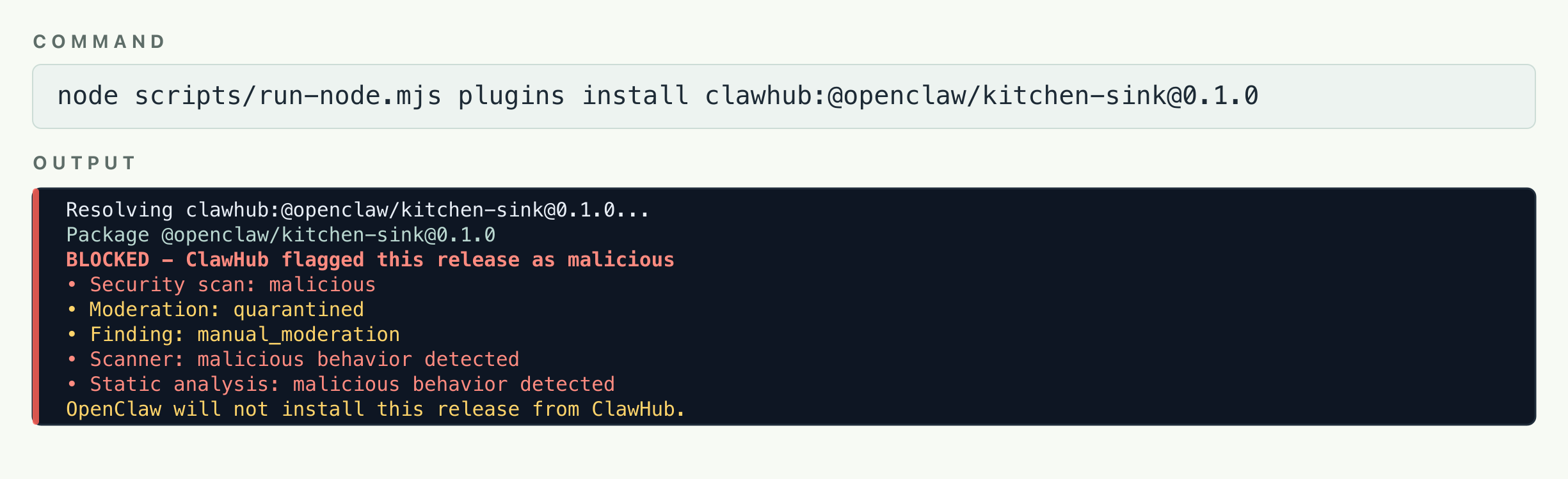 clawhub malicious install blocked compact evidence