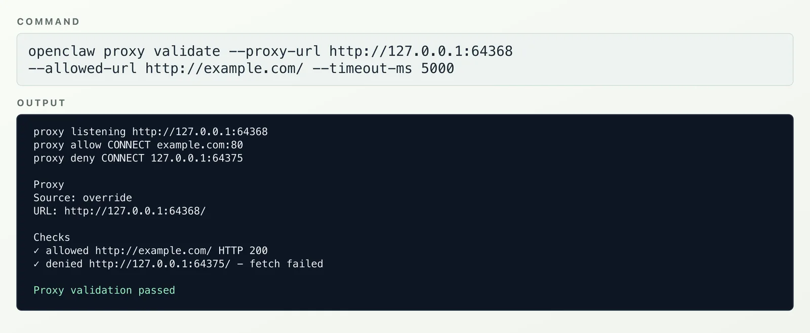 proxy validation egress evidence