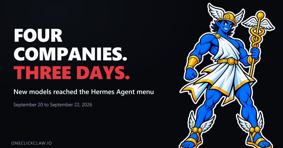 The Hermes Agent mascot beside the headline Four companies, three days, over the dates September 20 to September 22, 2026.